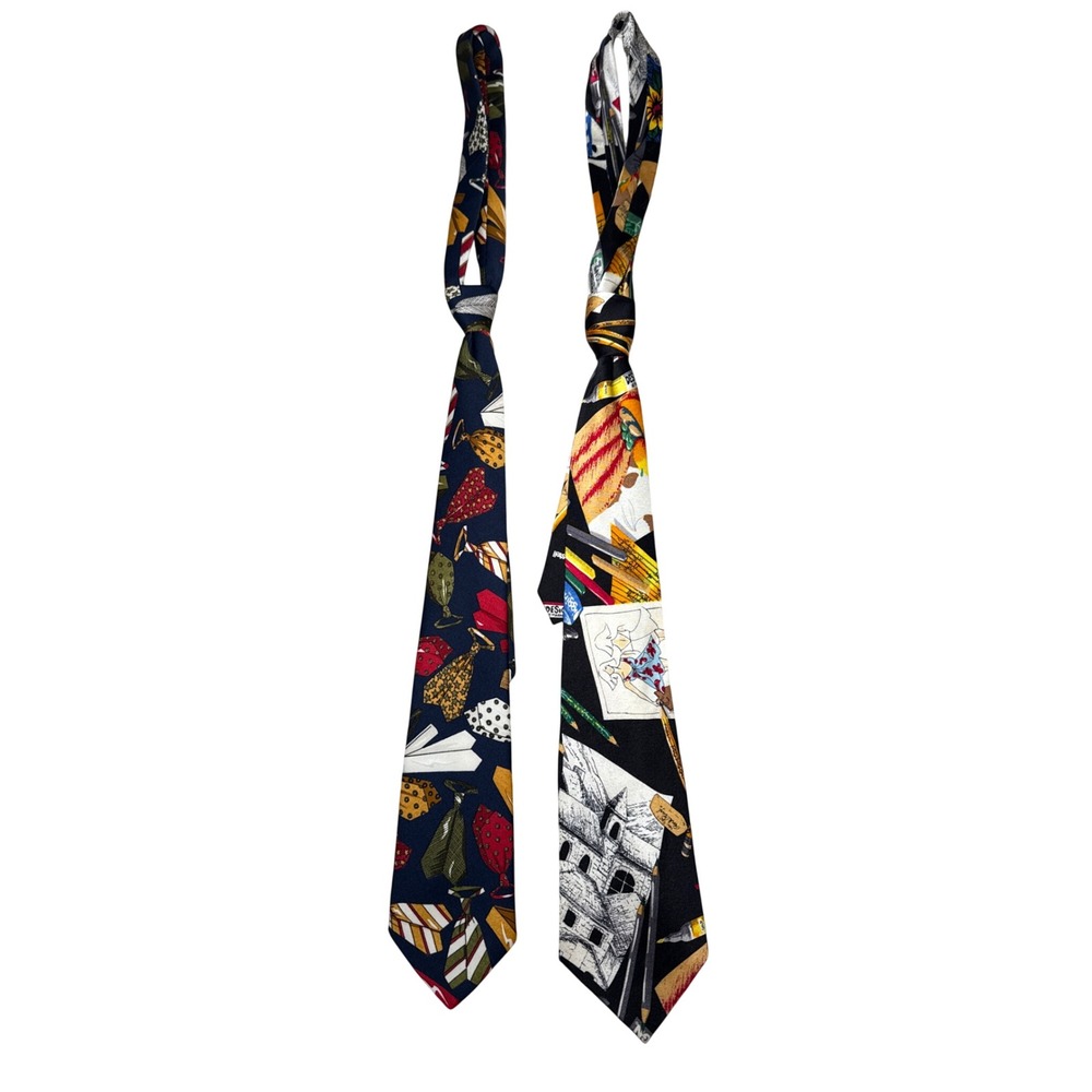 Vintage Nicole Miller 1992 Art Silk Tie & The Limited Novelty Tie Lot of 2 Mens
